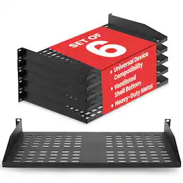 Pyle - 19-Inch 1U Server Rack Shelf - 6 pcs. Vented Metal Shelves for Optimal Airflow, Wall or Rack Mountable - Black