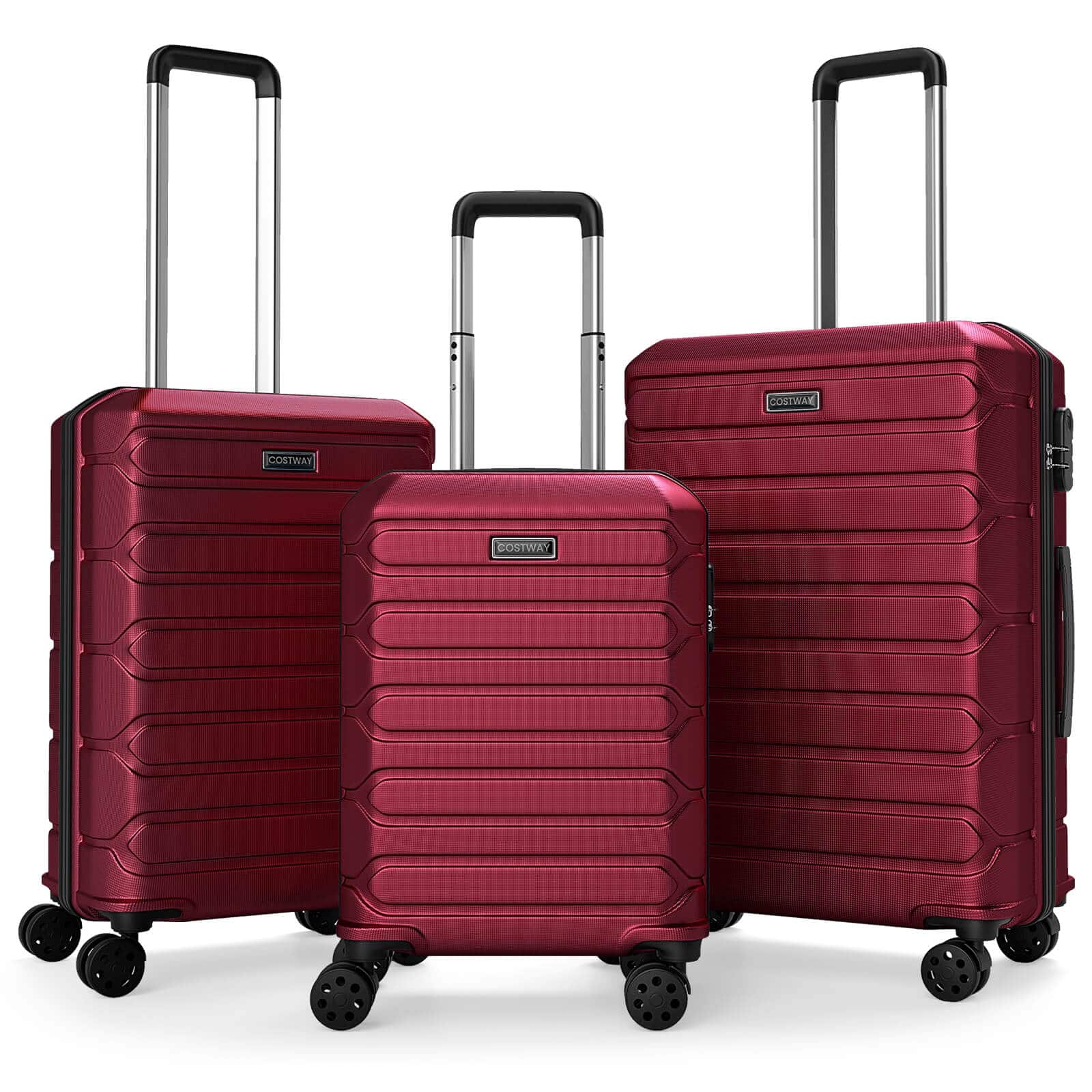 Costway - 3-Piece Hardside Luggage Set (20/24/28 Inch) with 8-Spinner Wheels, 3-Digital Lock - Red