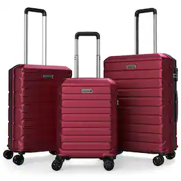 Costway - 3-Piece Hardside Luggage Set (20/24/28 Inch) with 8-Spinner Wheels, 3-Digital Lock - Red
