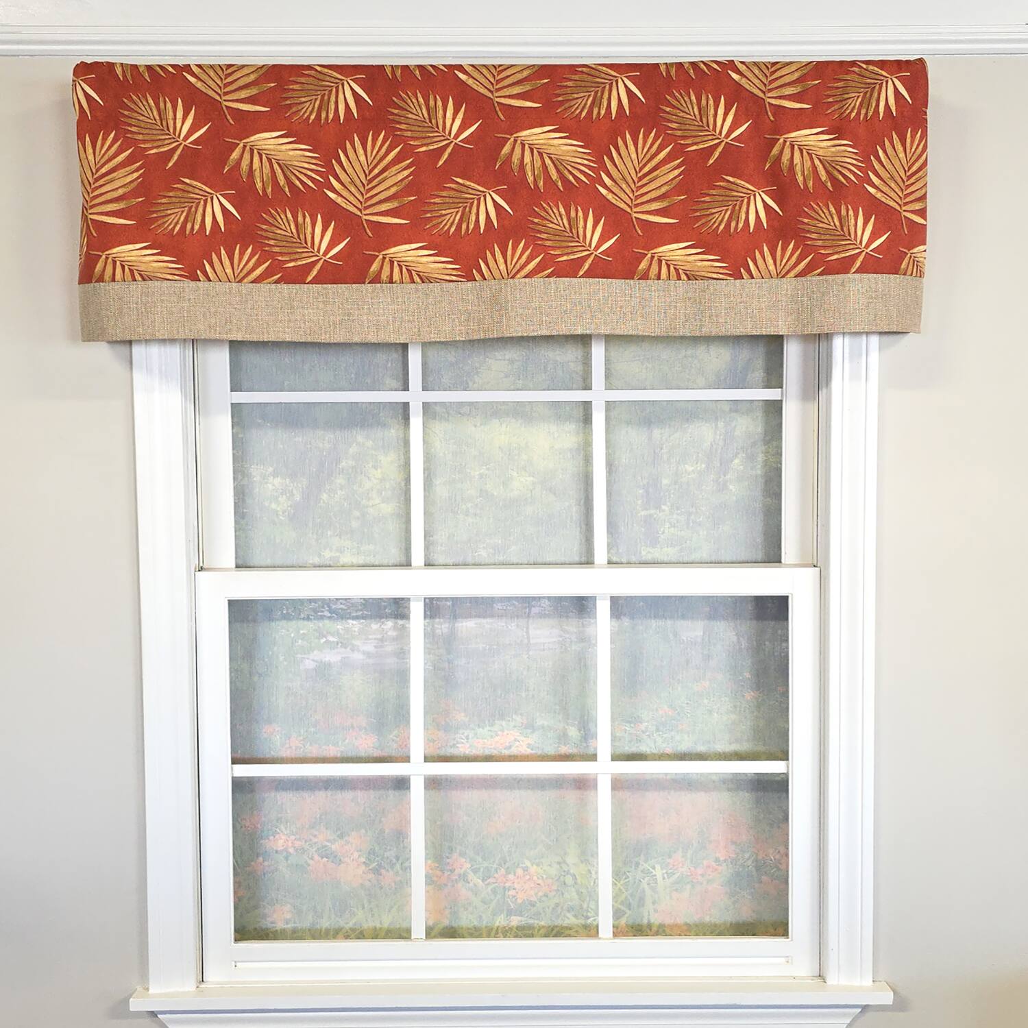 Angle. RLF Home - RLF Home 100% Cotton Hawthorn Banded With Poly/Cotton Ivory lining Rod Pocket Valance 50" x 17" Red - Red.