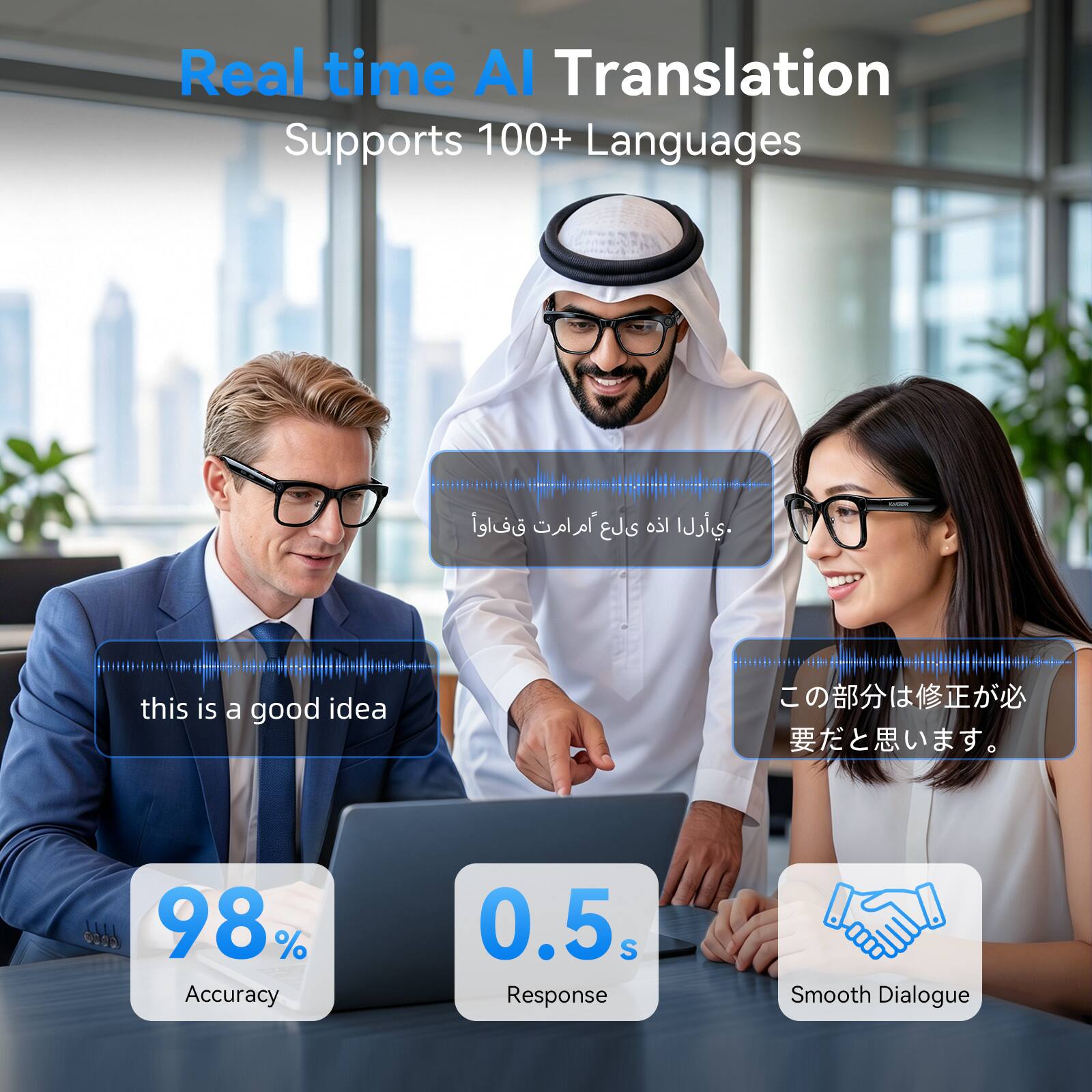 Real time AI Translation Supports 100+ Languages

- this is a good idea
- 98% Accuracy
- 0.5s Response
- Smooth Dialogue