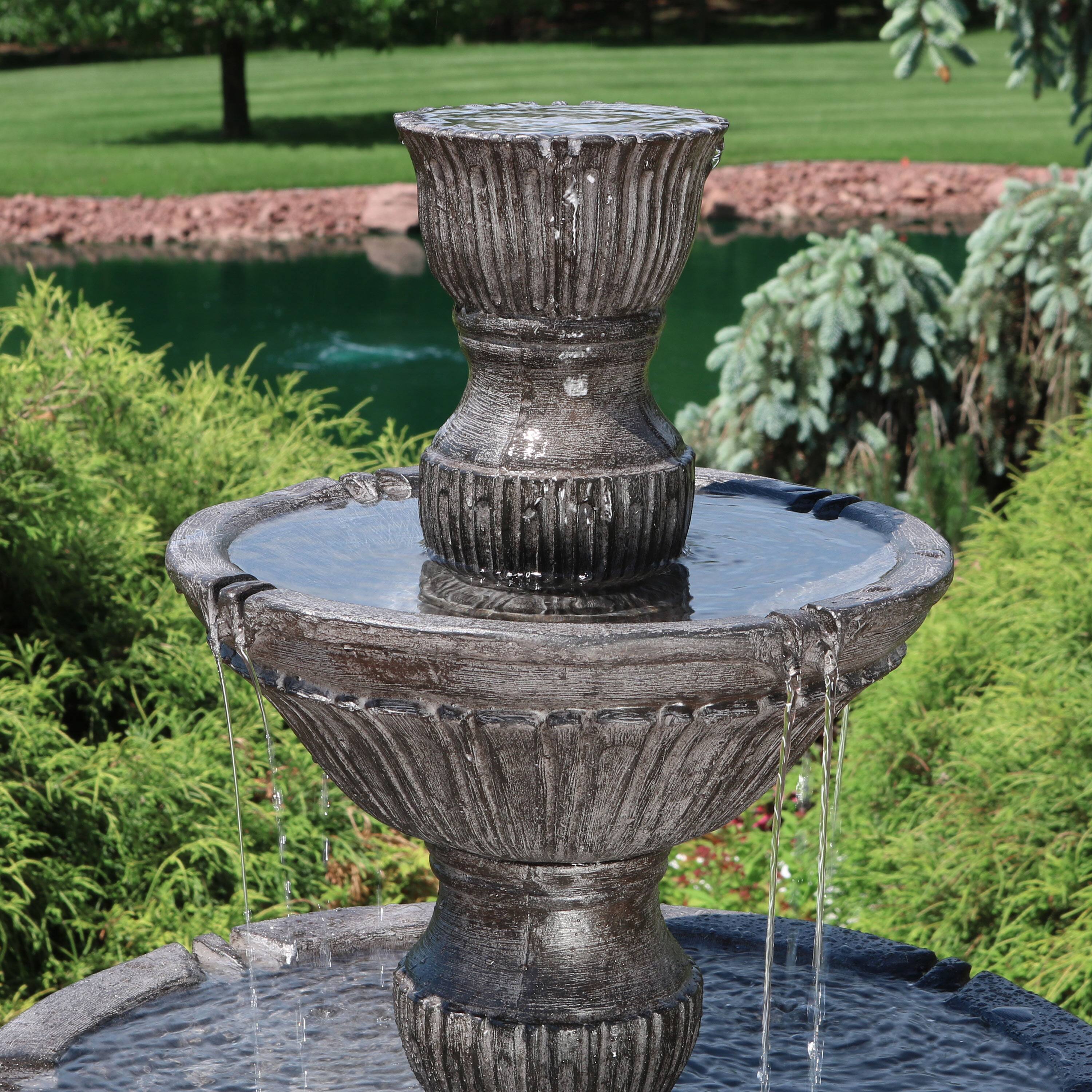 Alt View 5. Sunnydaze - Classic Designer Polystone Outdoor 3-Tier Fountain - Dark Brown.