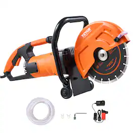 VEVOR - Electric Concrete Saw, 9 in, 1800 W Motor Circular Saw Cutter with 3.5 in Cutting Depth, Wet/Dry Disk Saw Cutter - Orange;Black