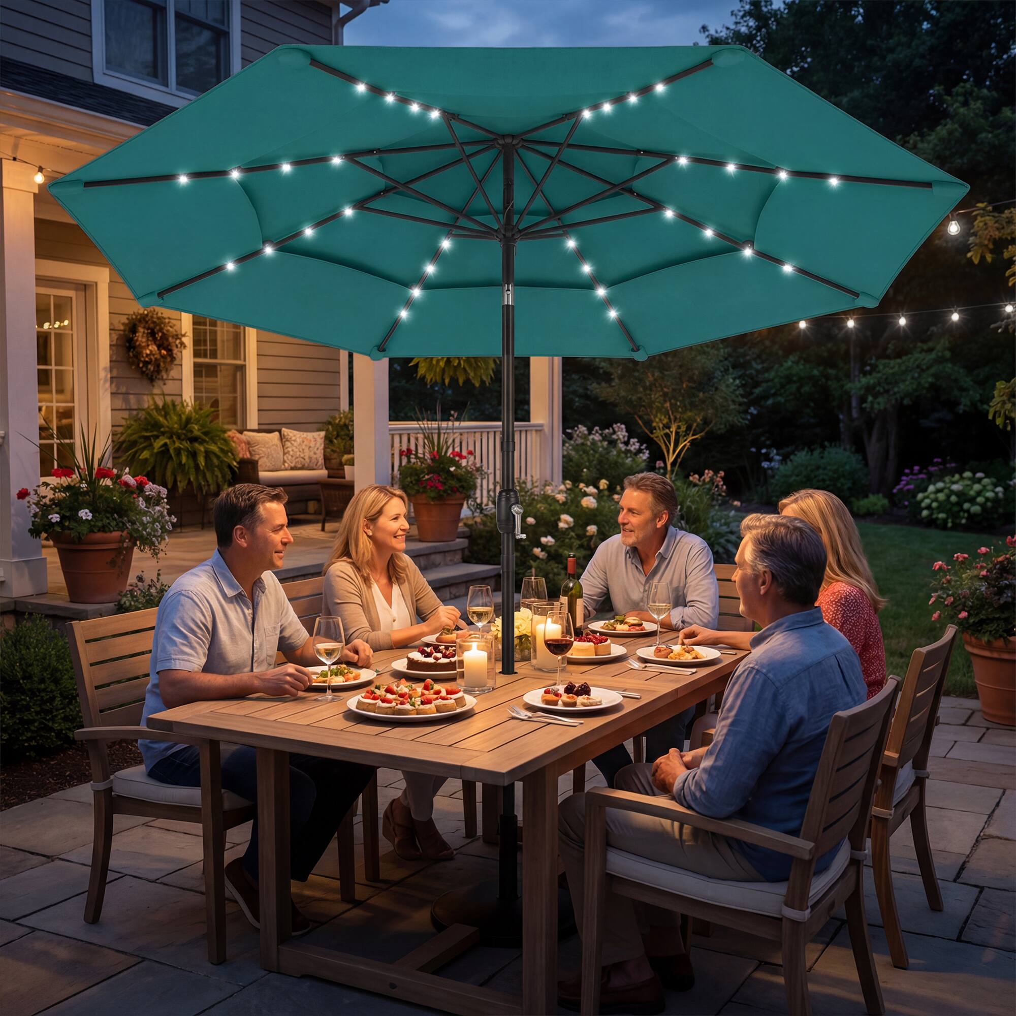 Alt View 1. Outsunny - ft Outdoor Patio Umbrella with Solar LED Lights, 3 Tier Outdoor Table Umbrella with Tilt - Teal.