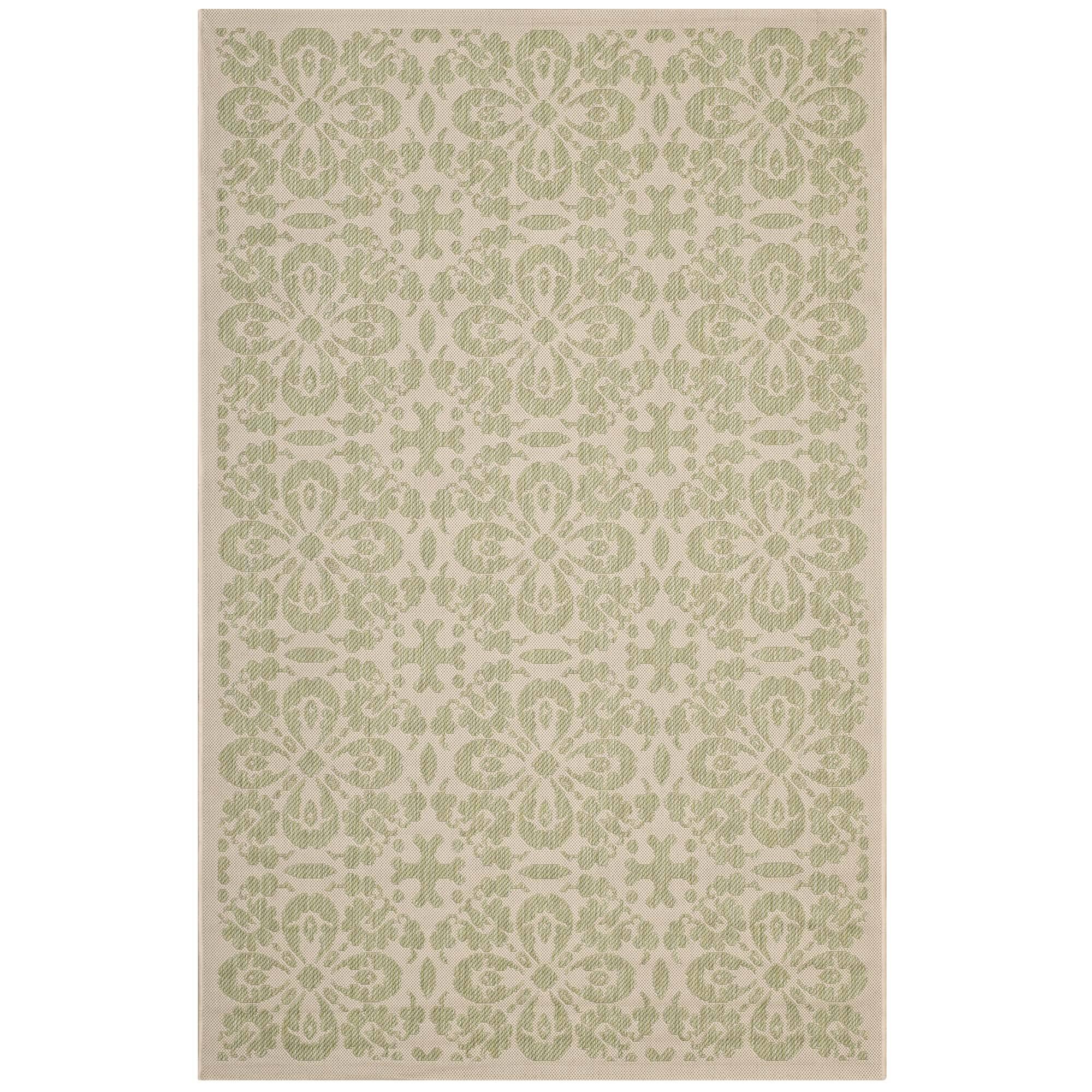 Angle. Modway - Ariana Vintage Floral Trellis Indoor and Outdoor Area Rug - Light Green and Beige.