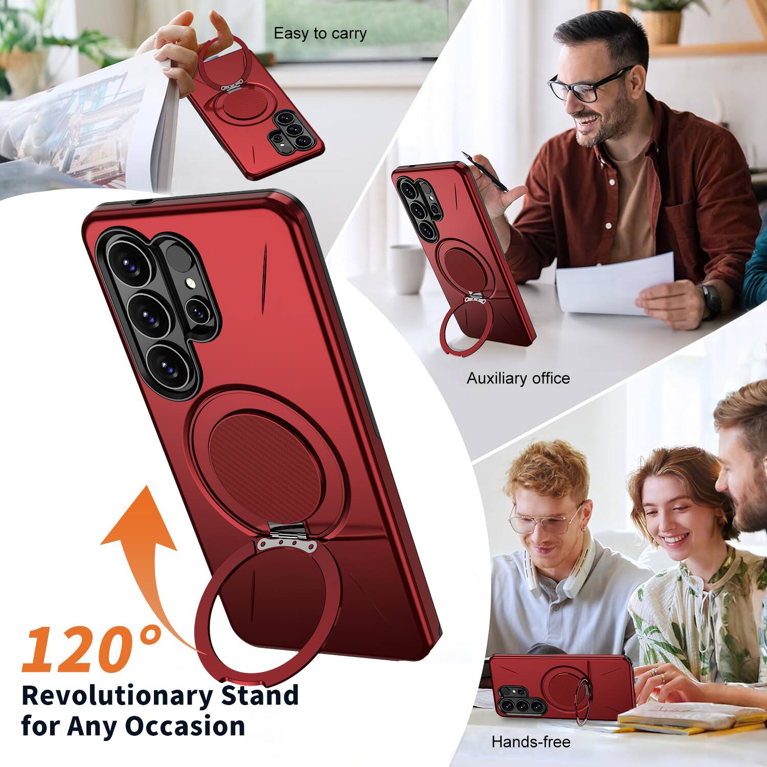 Easy to carry  
Auxiliary office  
120° Revolutionary Stand for Any Occasion  
Hands-free