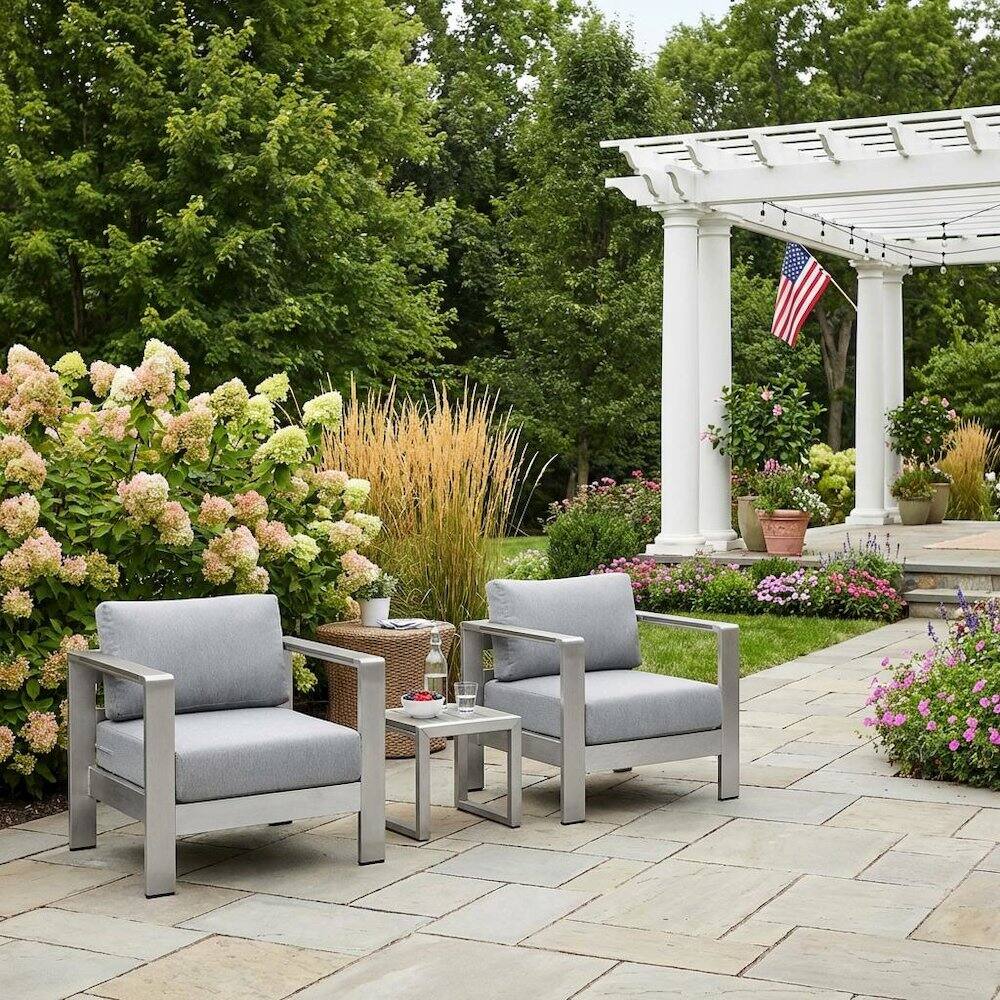 Left. Outdoor Escape - Aluminum Outdoor Lounge Set With Cushions And Backrest Support - Gray.