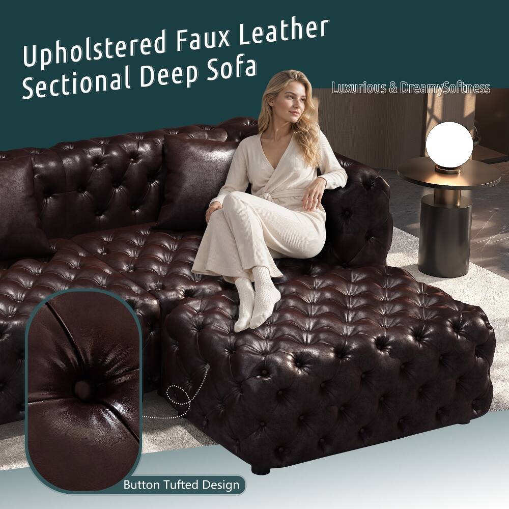 Upholstered Faux Leather Sectional Deep Sofa

Luxurious & Dreamy Softness

Button Tufted Design