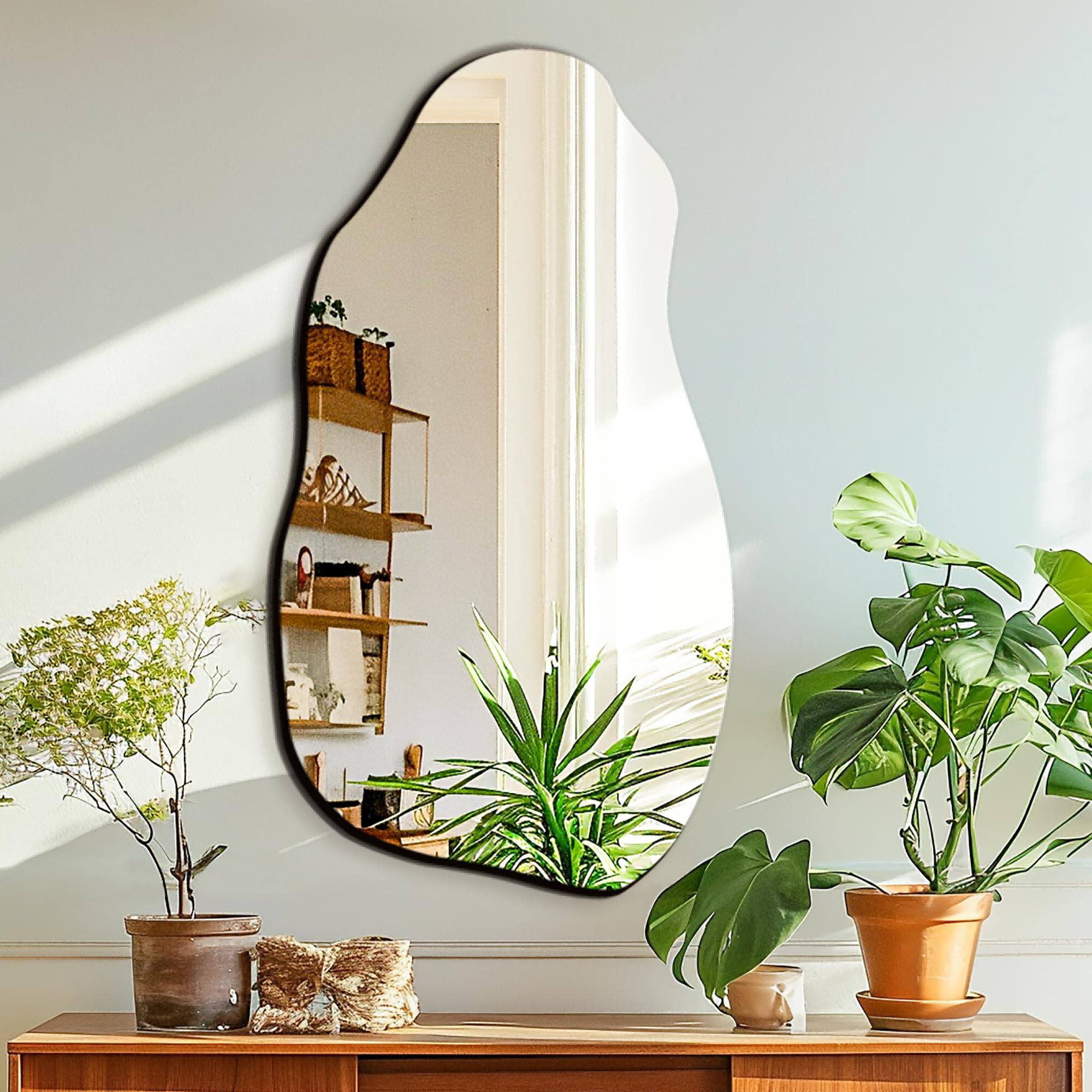 Alt View 3. TECH SAFARI - Irregular Asymmetrical Wall Mirror For Living Room Bathroom Entryway Modern Decorative Hanging hook Style - Frameless 36"L x 24"W.