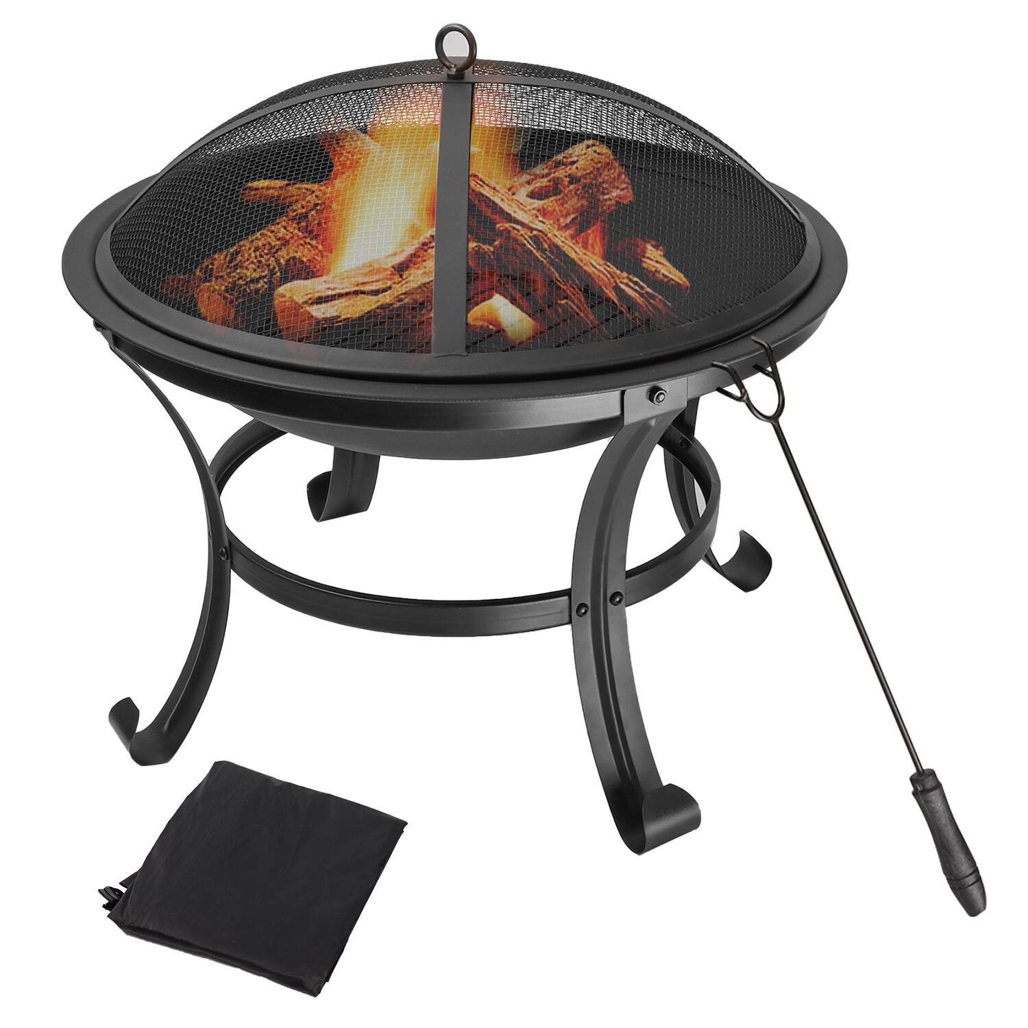 Front. BP4U - 22" Fire Pit for Wood Burning, Portable Fire Pit for Patio, Backyard, Camping, Beach - Black.