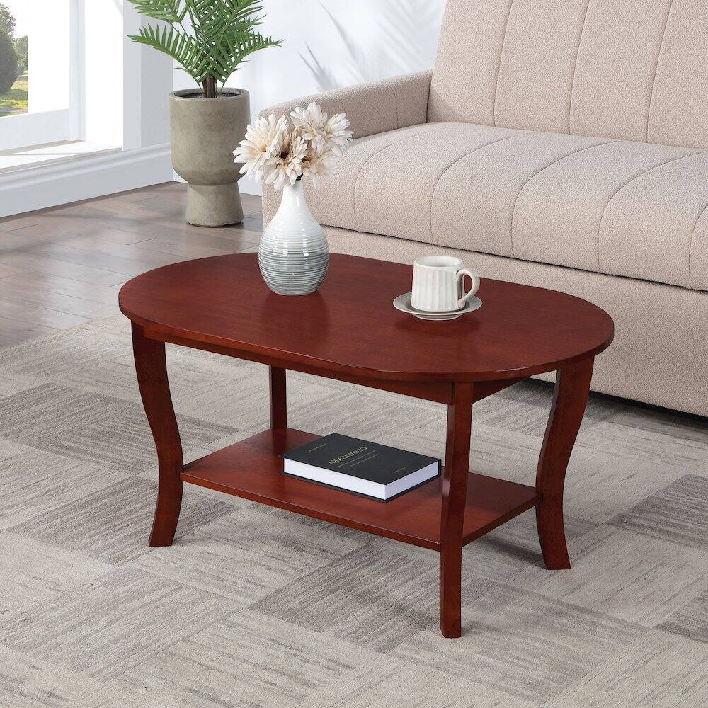 Angle. Convenience Concepts - American Heritage Oval Coffee Table with Shelf - Mahogany.