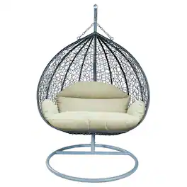 LeisureMod - Recluse Grey Wicker Hanging Egg Chair with Stand, Modern Indoor Outdoor Patio Swing, 440lb Capacity - Taupe