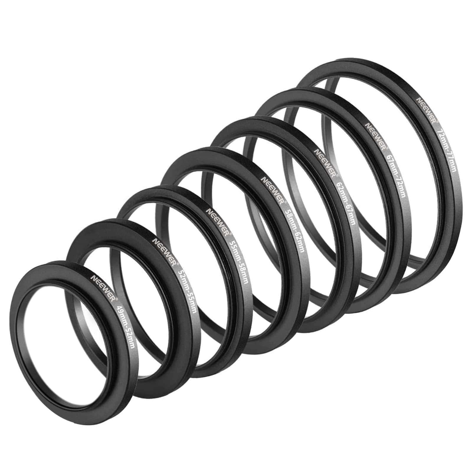 Neewer - 7-Pack Step-Up Ring Set: 49-77mm