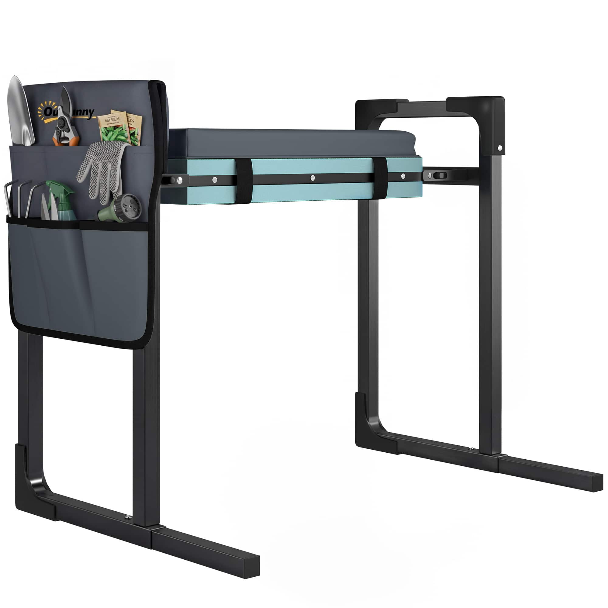 Outsunny - Kneeler and Seat, Heavy Duty Foldable Gardening Stool with Thicker Soft Kneeling Pad - Dark Gray