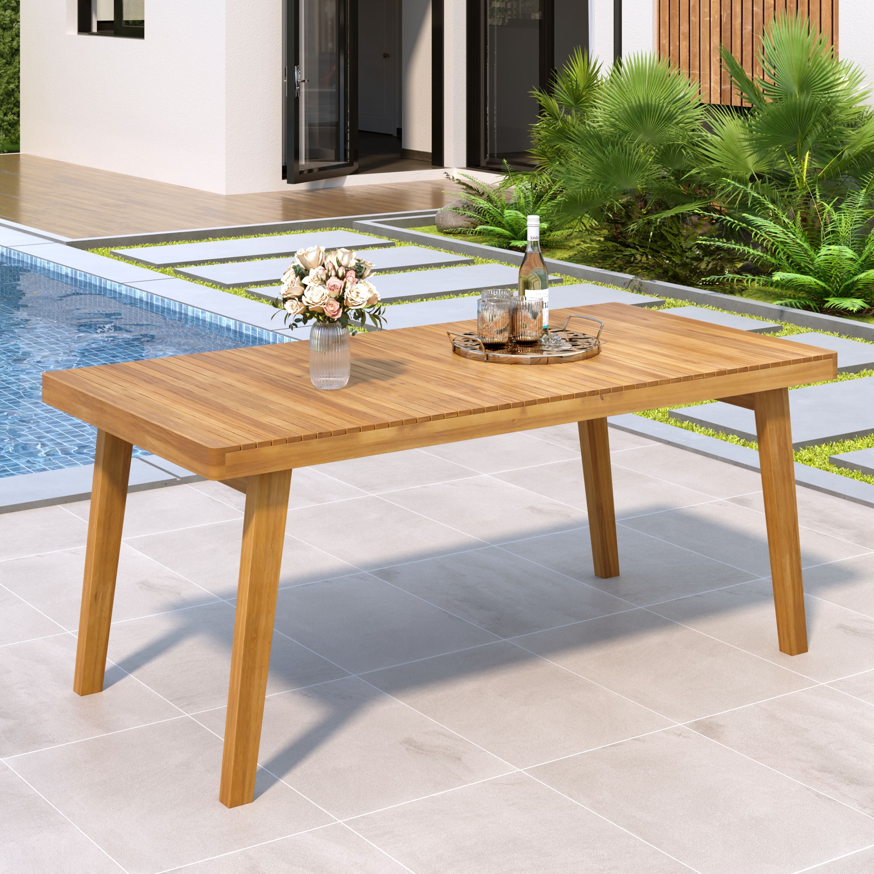 Mondawe - 69" Acacia Wood Outdoor Dining Table with Slatted Top - Natural