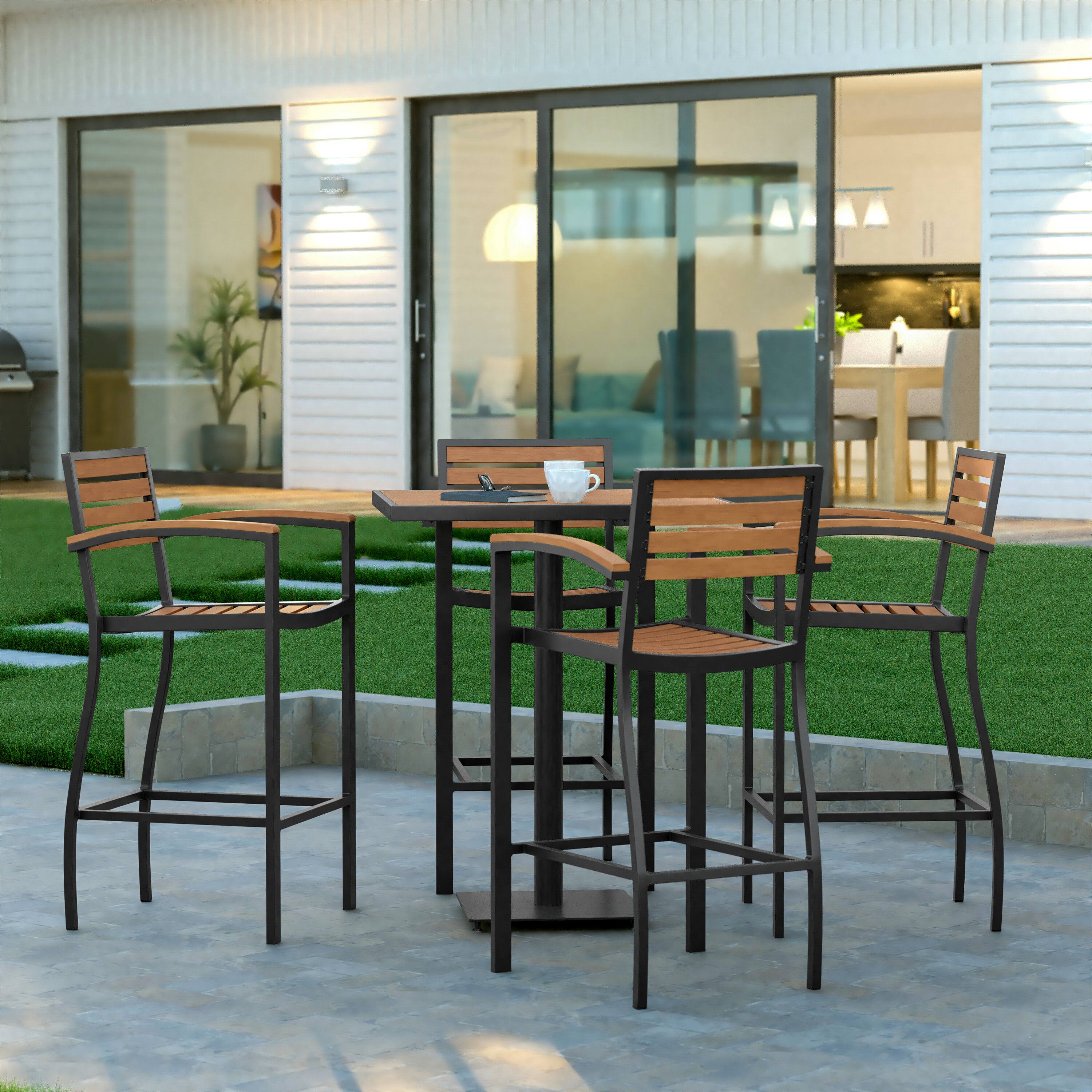 Alt View 4. Emma + Oliver - Livia Outdoor Bar Height Table with Faux Teak Poly Slats - Teak.