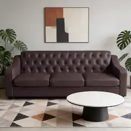 Dyonery - 78" Faux Leather Sofa Couch with Solid Wood Legs, Modern Tufted 3-Seater Sofa,Vintage Button-Tufted Sofa - Black