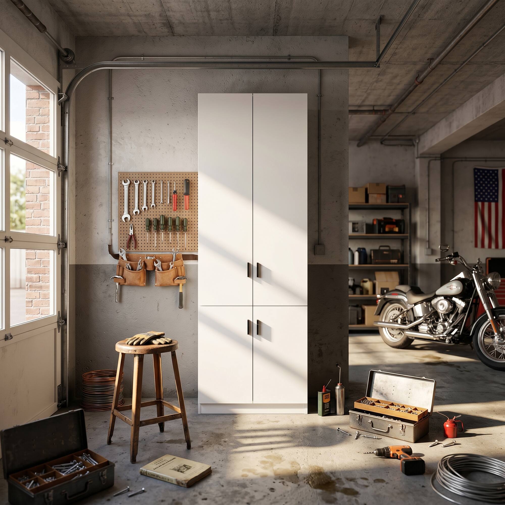 Back. FUFU & GAGA - Garage Storage Cabinet Tall Utility Organizer for Tools, Kitchen Pantry, Heavy Duty Locker with Shelves - White.