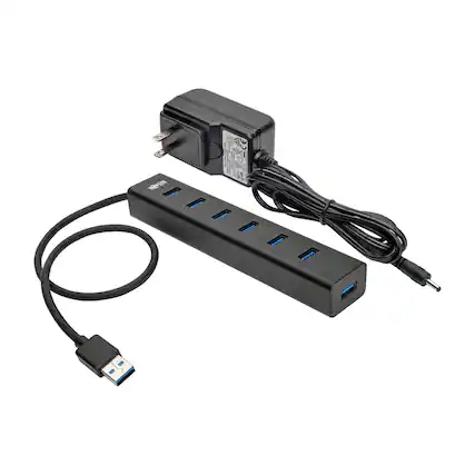 Front. Tripp Lite - Portable USB 3.0 SuperSpeed 5-Gbps Mini Hub, 7 Ports, Aluminum, U360-007-AL.