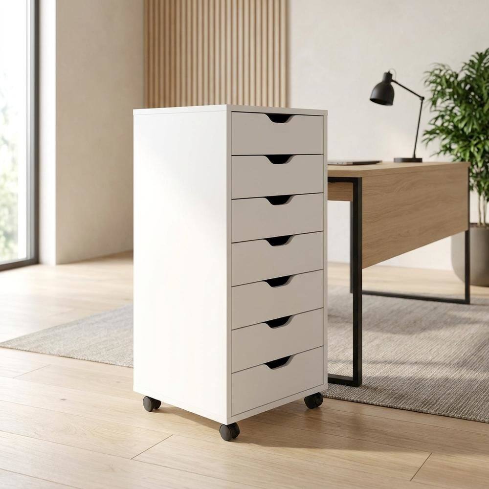 Alt View 2. FurniFact - Composite Wood Rolling Storage Cabinet with Easy-Glide Drawers on Casters - White.