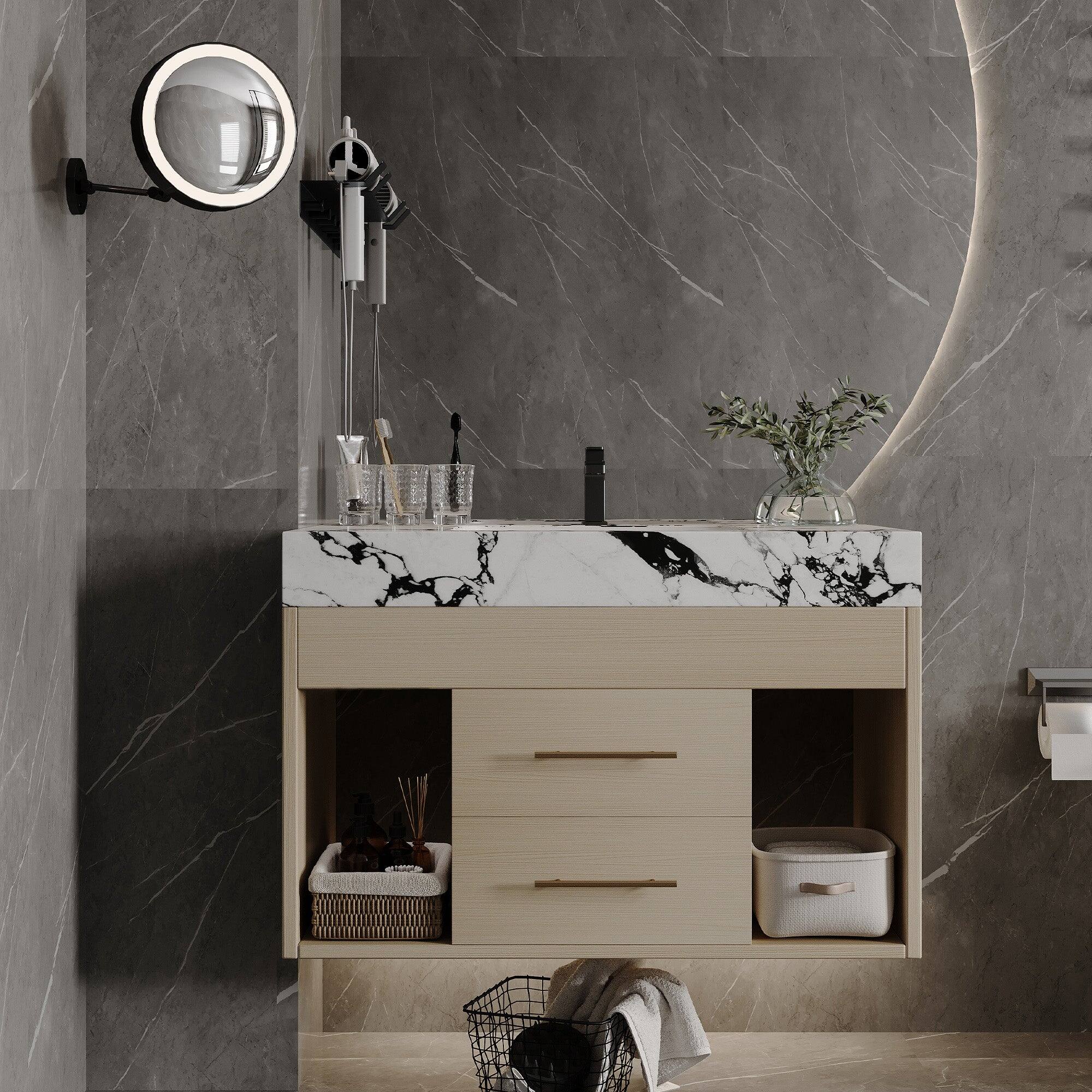 Alt View 1. Boyel Living - 29.9 In Wall-Mounted Vanity Sintered Stone Top Ceramic Undermount Sink Small Baths - Wood.