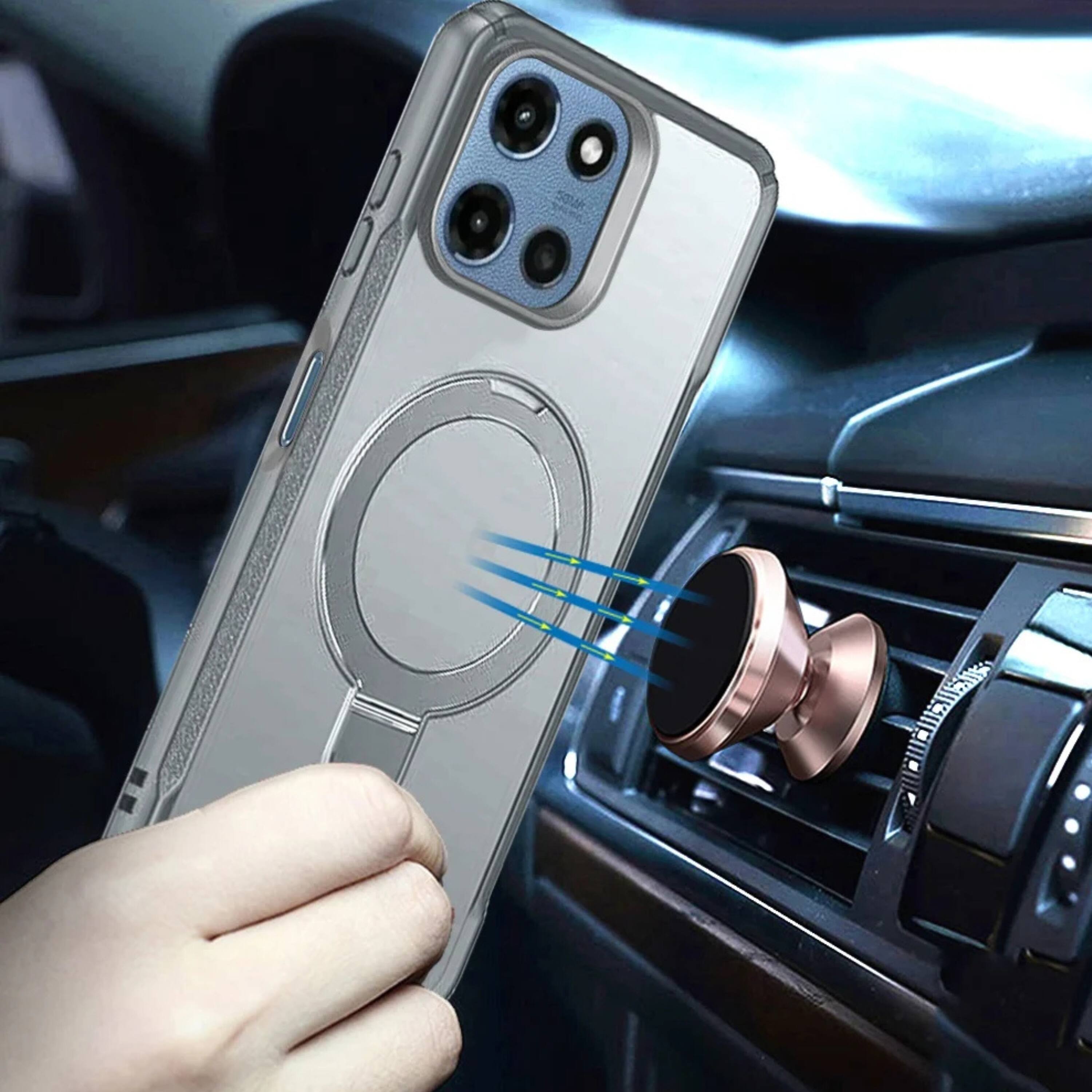 Left. Kitcheniva - Magnet Circle Stand Matte Phone Case With Tempered Glass For Moto G 2025/2026/G Play 2026 Gray - Gray.