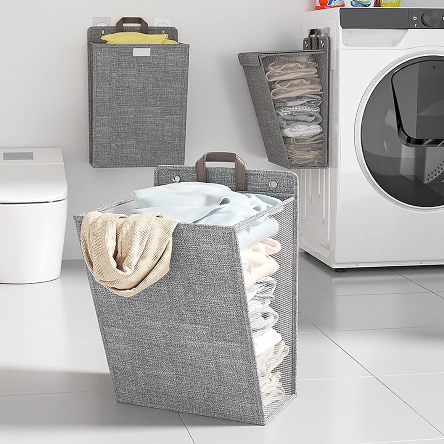 Alt View 1. Auledio - 1Pc Wall-Mounted Laundry Hamper, Laundry Box, Storage Basket, Laundry Bag.