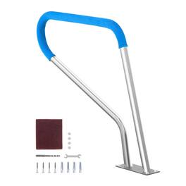 VEVOR - Pool Handrail, 39 x 32 inch Pool Railing, Stainless Steel with Base Plate ,Swimming Pool Safety Railing for Decks - Silver,Blue