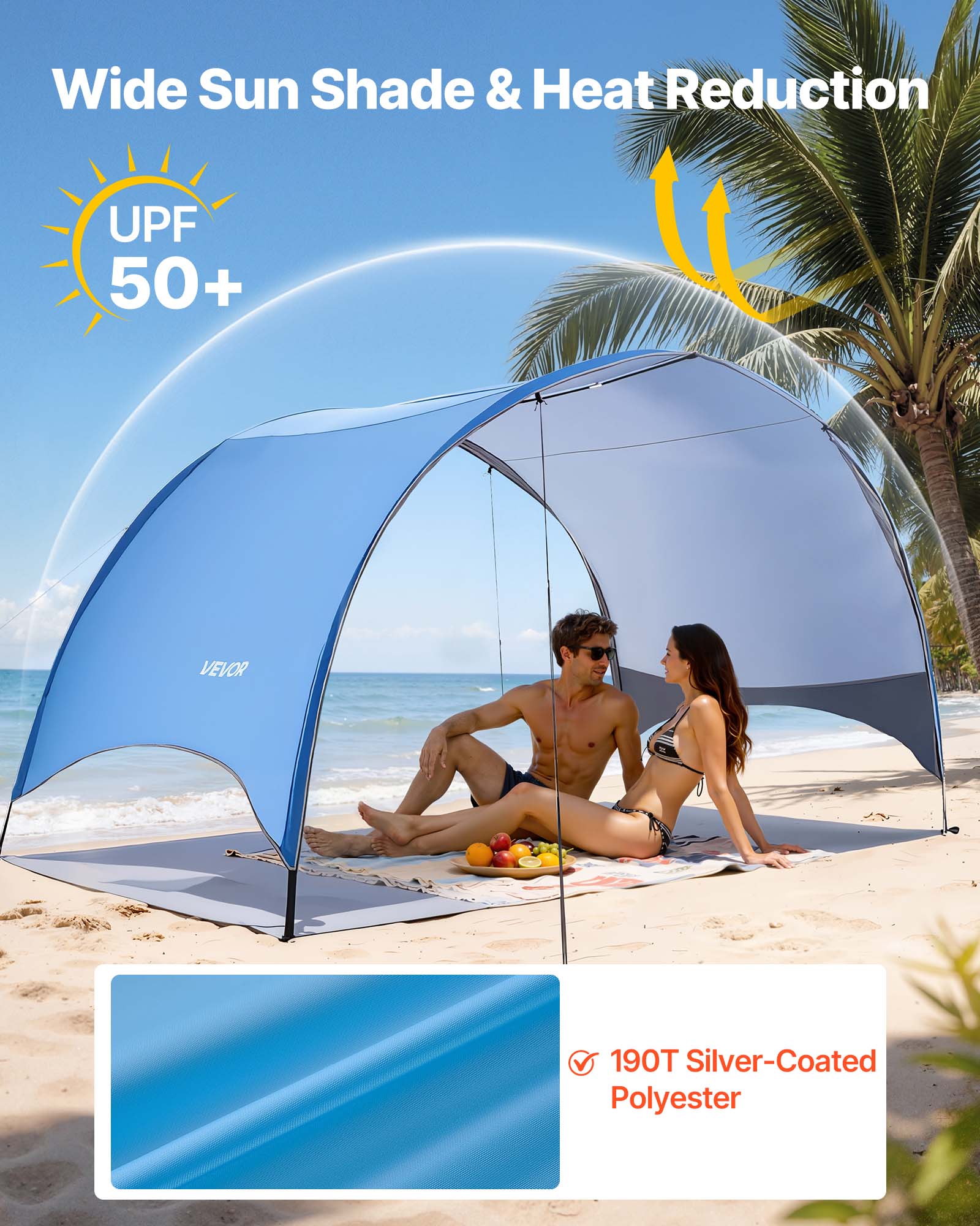 Wide Sun Shade & Heat Reduction  
UPF 50+  
190T Silver-Coated Polyester