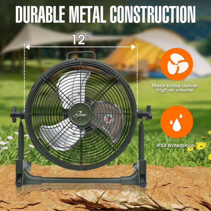 DURABLE METAL CONSTRUCTION

12" Metal blade deliver high air volume

IPX4 Waterproof