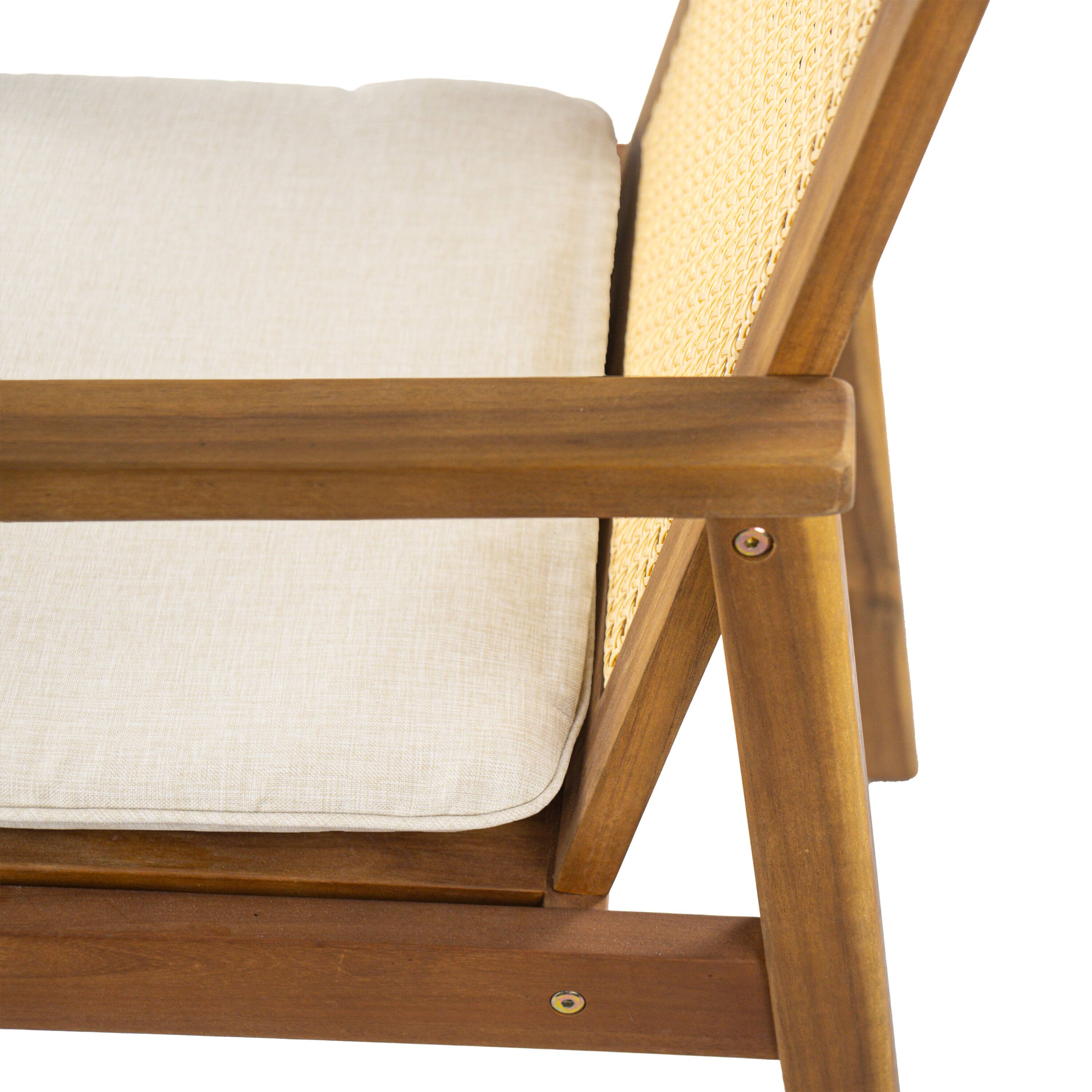 Alt View 4. Mondawe - Set of 2 Wicker Outdoor Dining Chair with Cushion - Teak+ Beige.