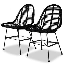 Boyel Living - Indoor Dining Chair Set of 2 Natural rattan, Wrought iron Standard - Black