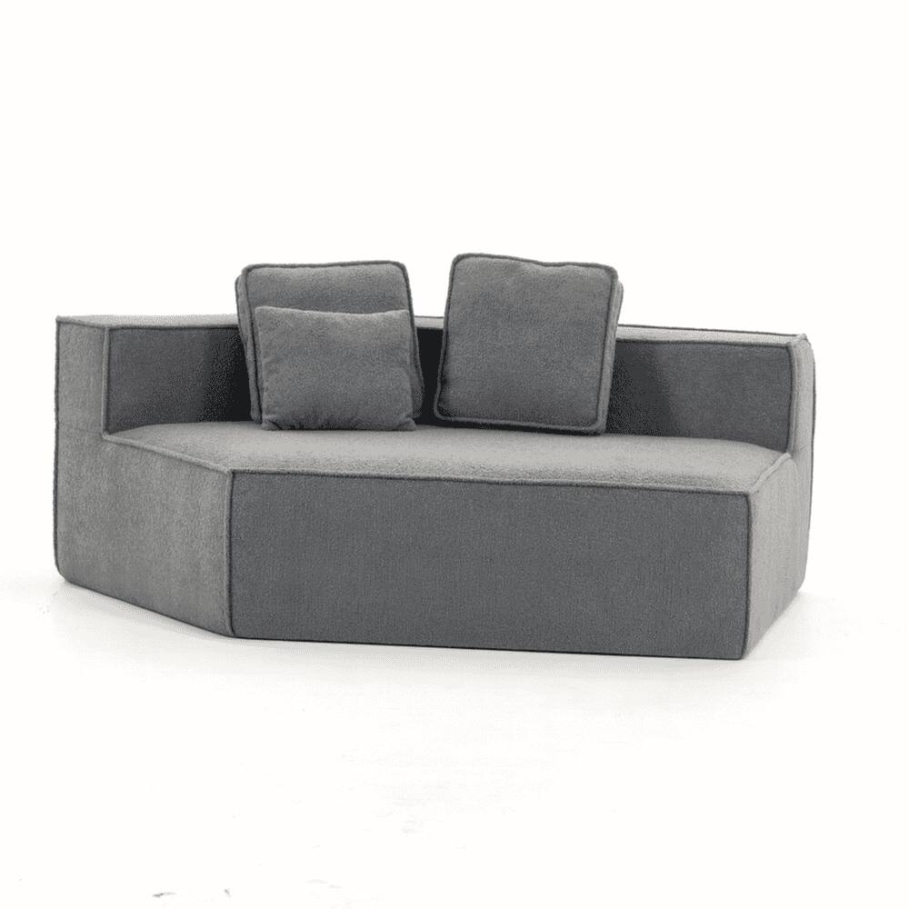 Angle. Kadyn - Grey Teddy Fleece Single Sofa Chair - Compressed Modular Wide Seat with 3 Back Cushions, Cozy for Living Room & Dorm - Gray.
