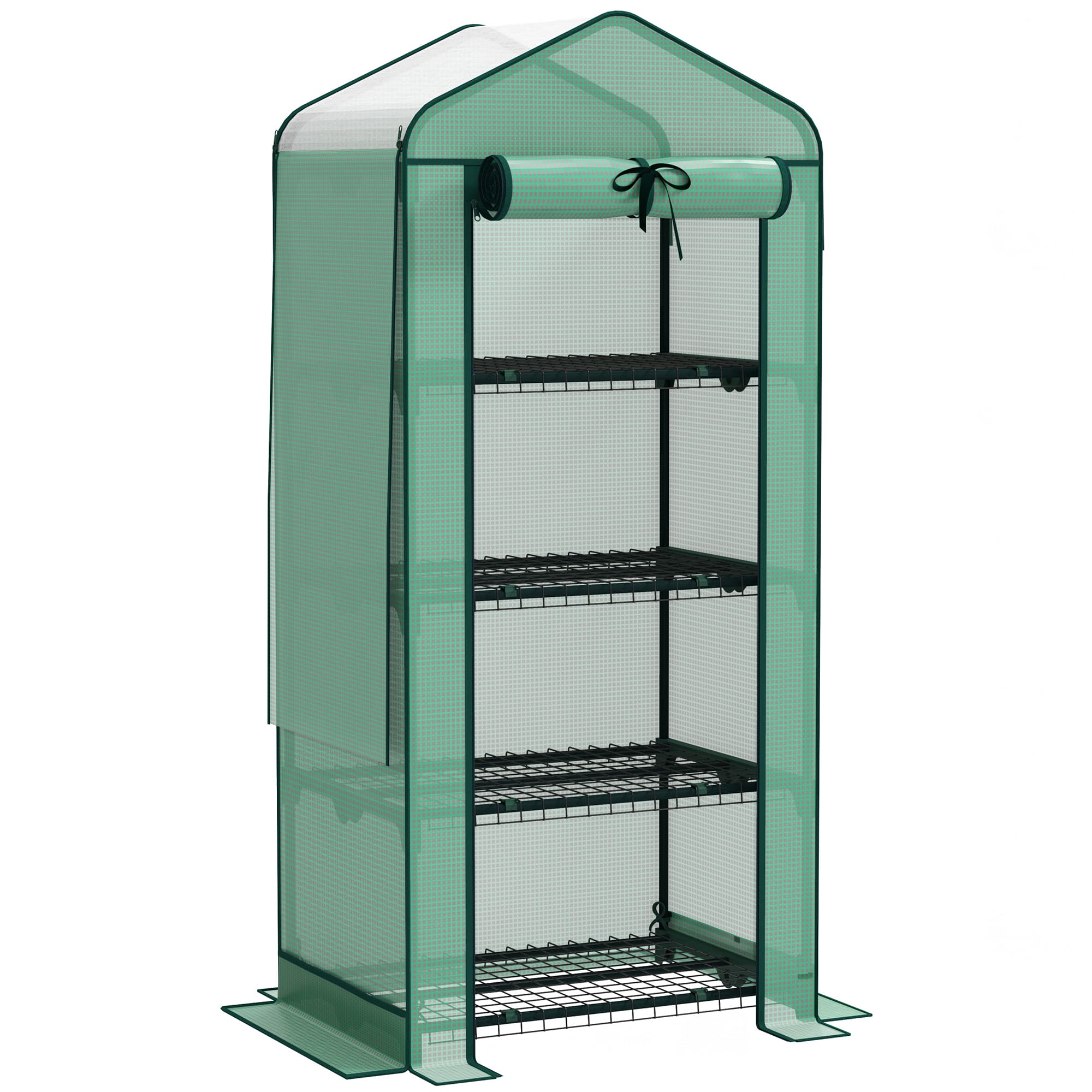 Front. Outsunny - 4 Tier Mini Greenhouse with Screen Roof, 27.6" x 19.7" x 62.2", Portable Small Greenhouse with High Strength PE Cover.