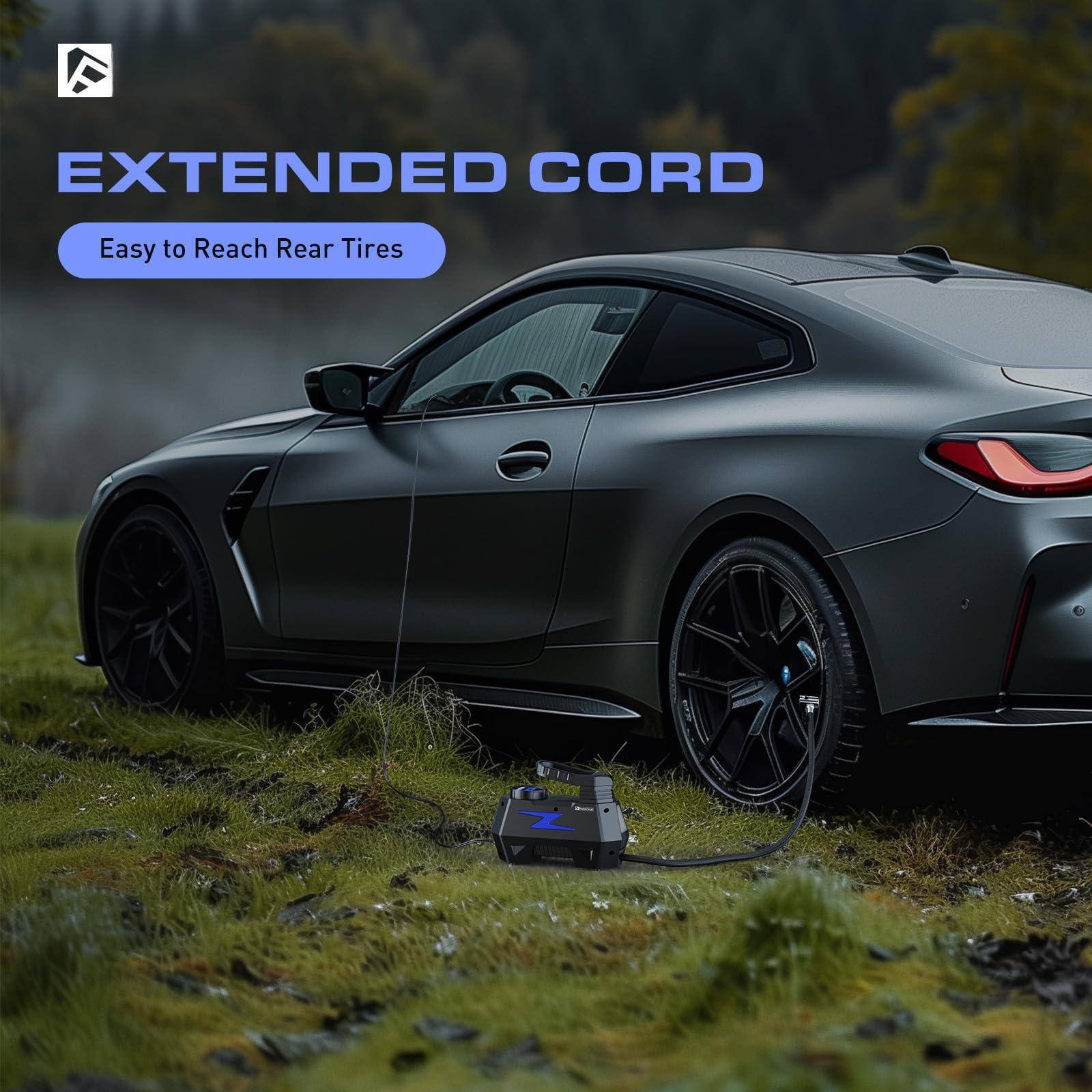 EXTENDED CORD  
Easy to Reach Rear Tires