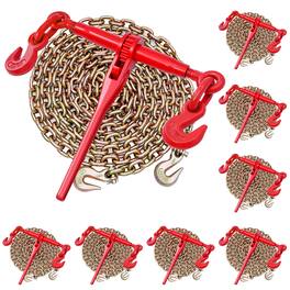 VEVOR - Ratchet Chain Binder, 3/8 in x 10 ft G80 Chains, 9200 lbs Working Load of Ratchet Load Binder, Chains and Binders Set - Red