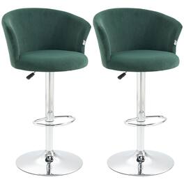 Homcom - Set of 2 Adjustable Velvet Bar Stools with Footrest - Green
