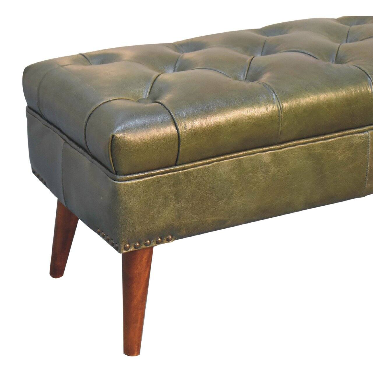 Alt View 1. Artisan Furniture - Artisan Furniture Solid Wood Harbour Green Bench, Upholstered - Green.