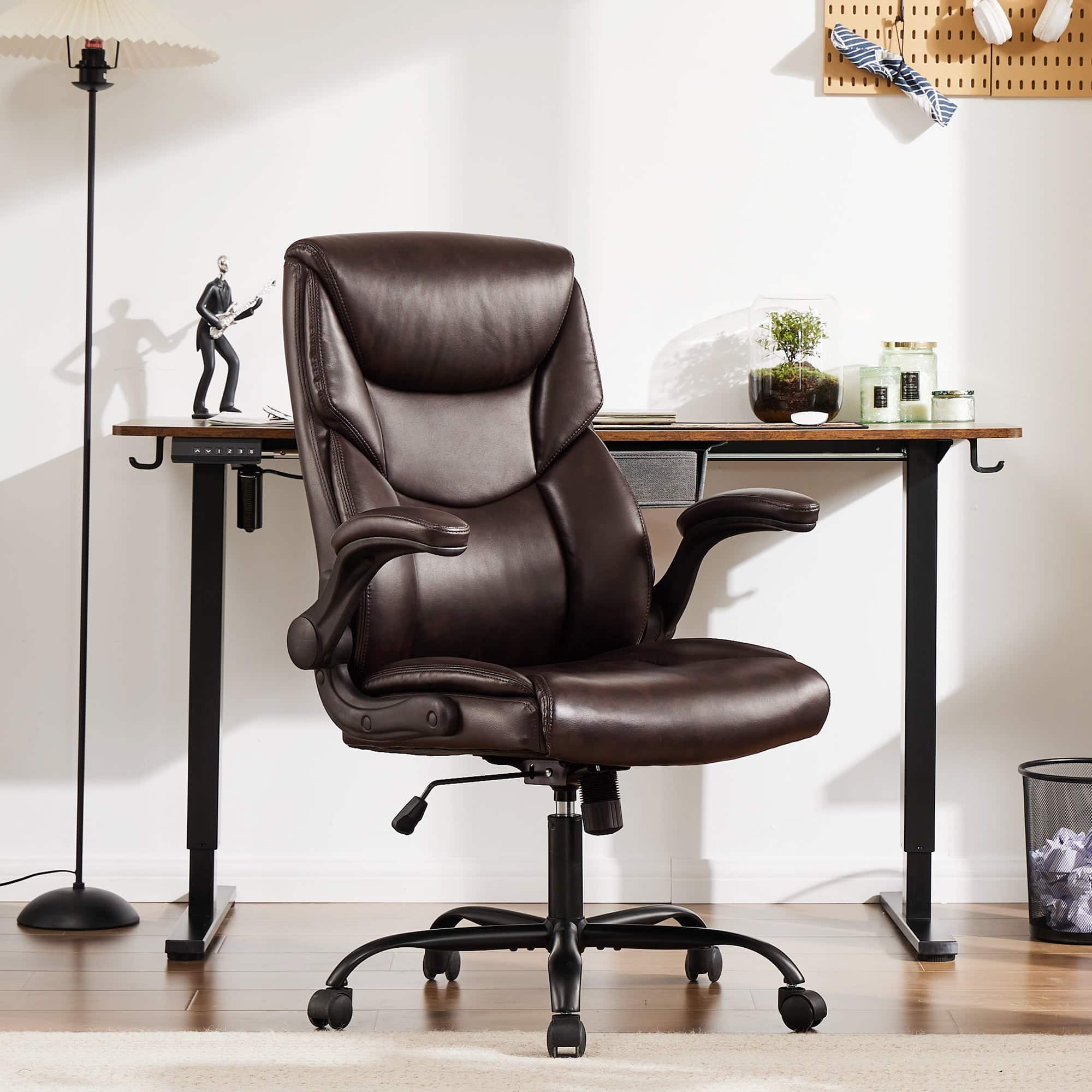 AOITUN - Office Chair - Ergonomic Executive Computer Desk Chairs with Adjustable Flip-up Armrest, Swivel Task Chair - Brown