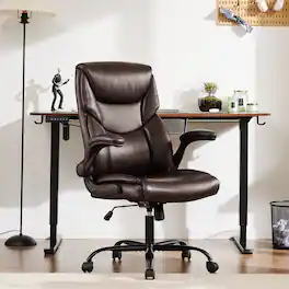 AOITUN - Office Chair - Ergonomic Executive Computer Desk Chairs with Adjustable Flip-up Armrest, Swivel Task Chair - Brown