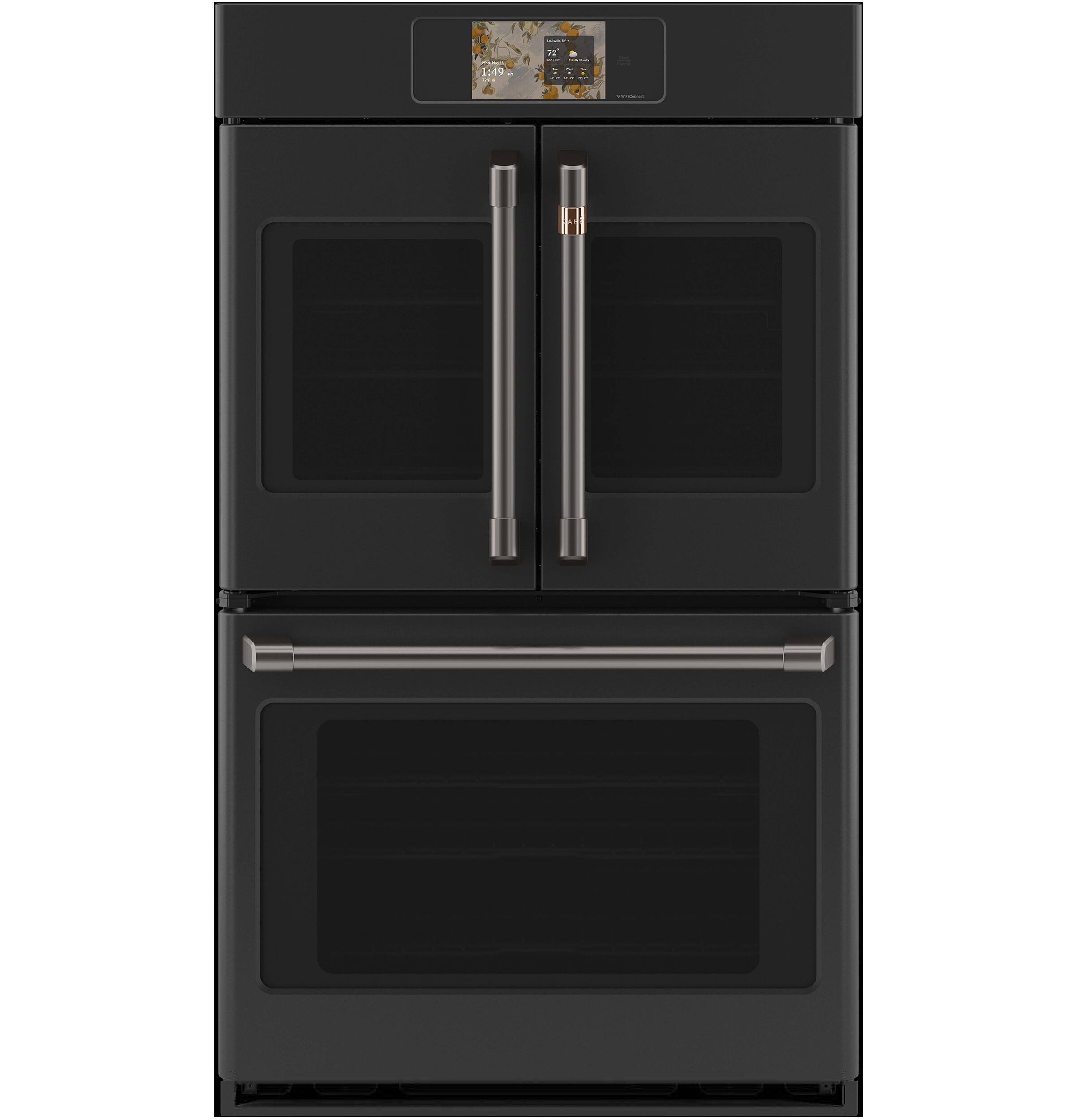 Alt View 21. Café - 30" Smart Built-In Double Electric Convection French Door Wall Oven with No Preheat Air Fry - Matte Black.