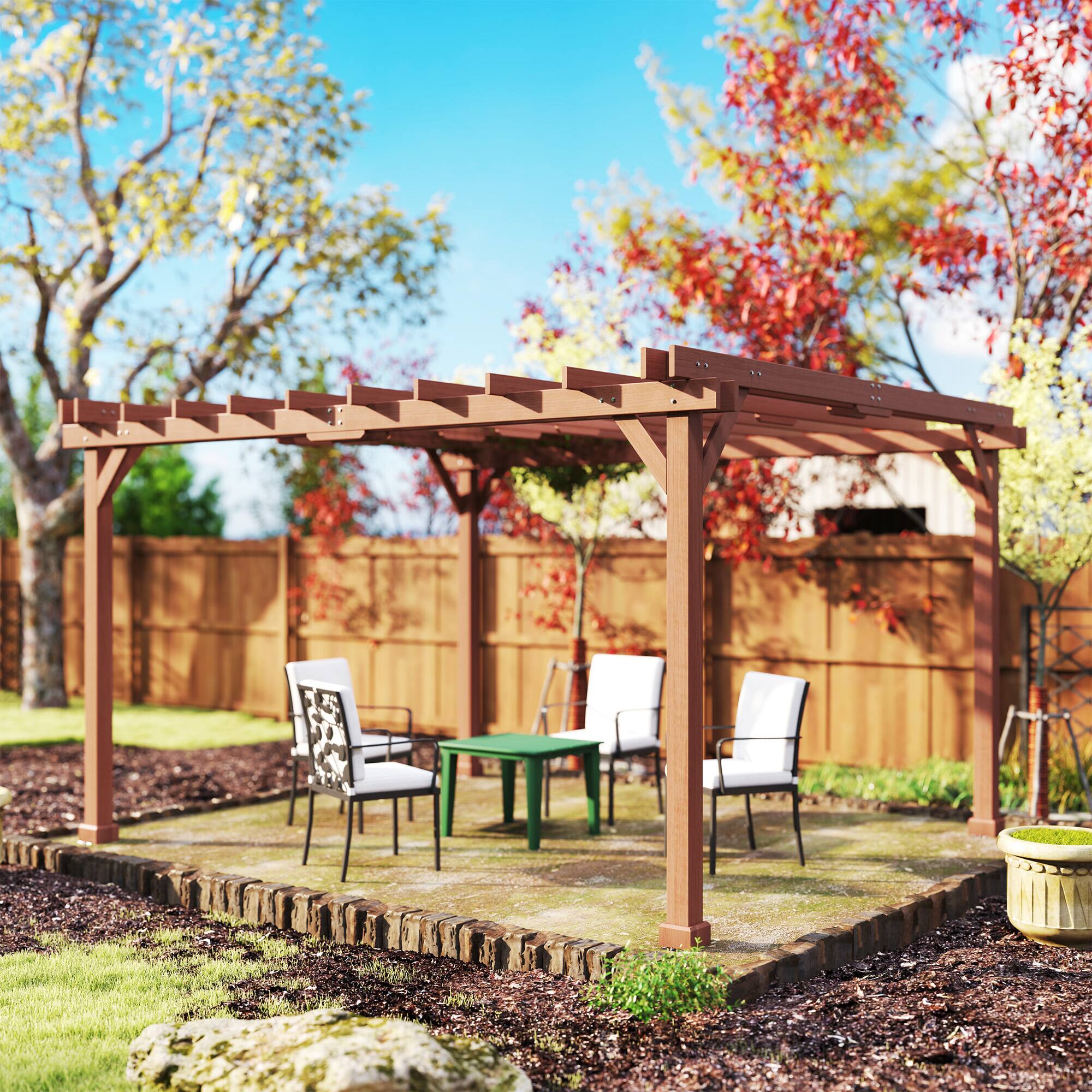 Alt View 4. Outsunny - 11' x 12.5' Outdoor Pergola, Wood Pergola Gazebo Grape Trellis with Stable Structure for Climbing Plant Support - Brown.