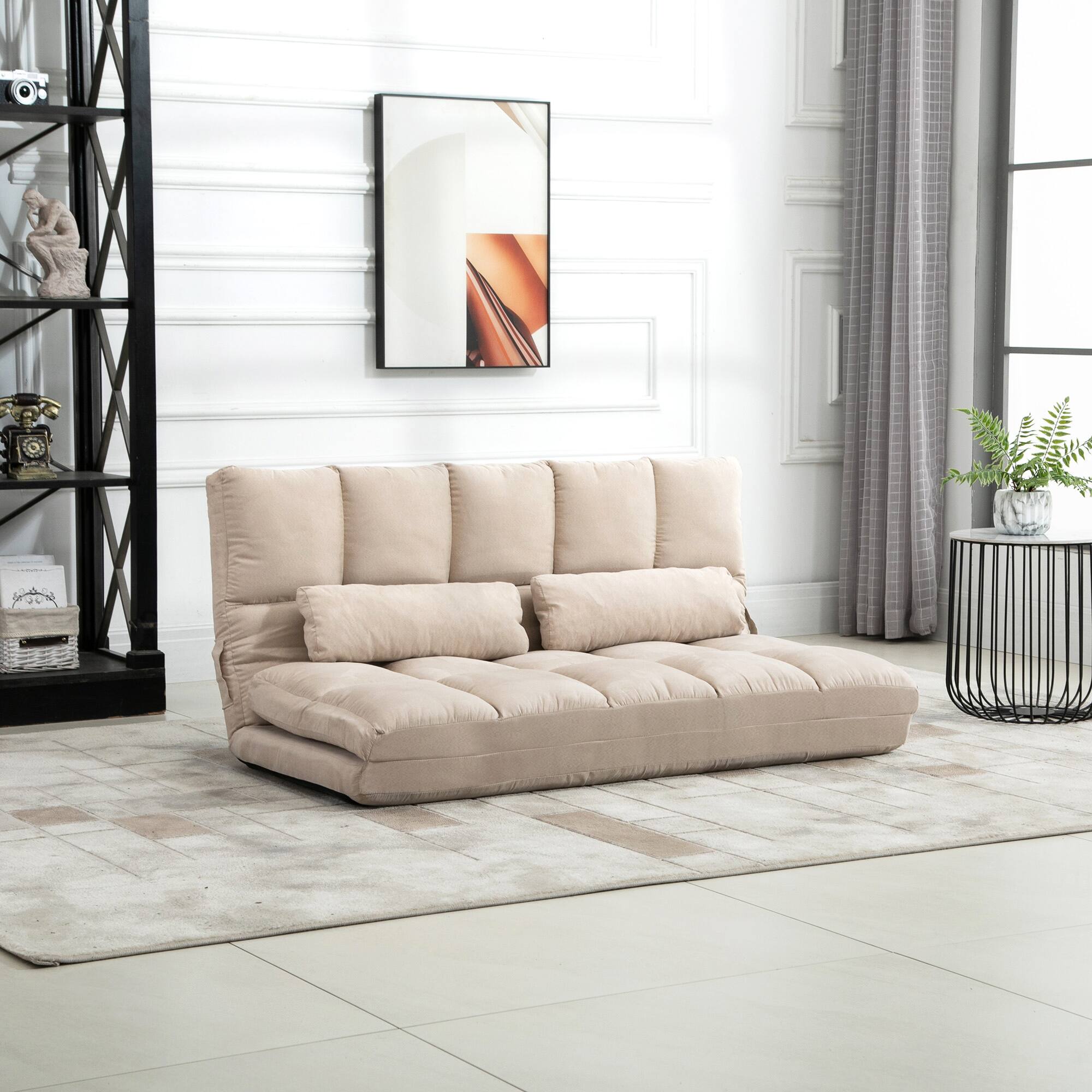 Alt View 1. Homcom - Convertible Floor Sofa Chair, Folding Couch Bed, Guest Chaise Lounge with 2 Pillows, Adjustable Backrest - Beige.