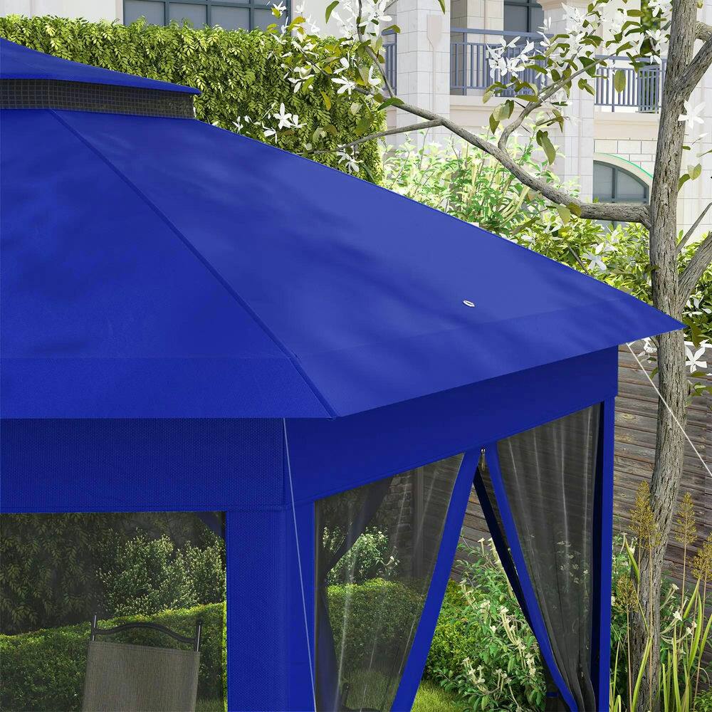 Alt View 5. Spaco - Spaco 13'x13' Pop Up Gazebo Hexagonal Canopy Shelter,6 Zippered Mesh Netting - Blue.