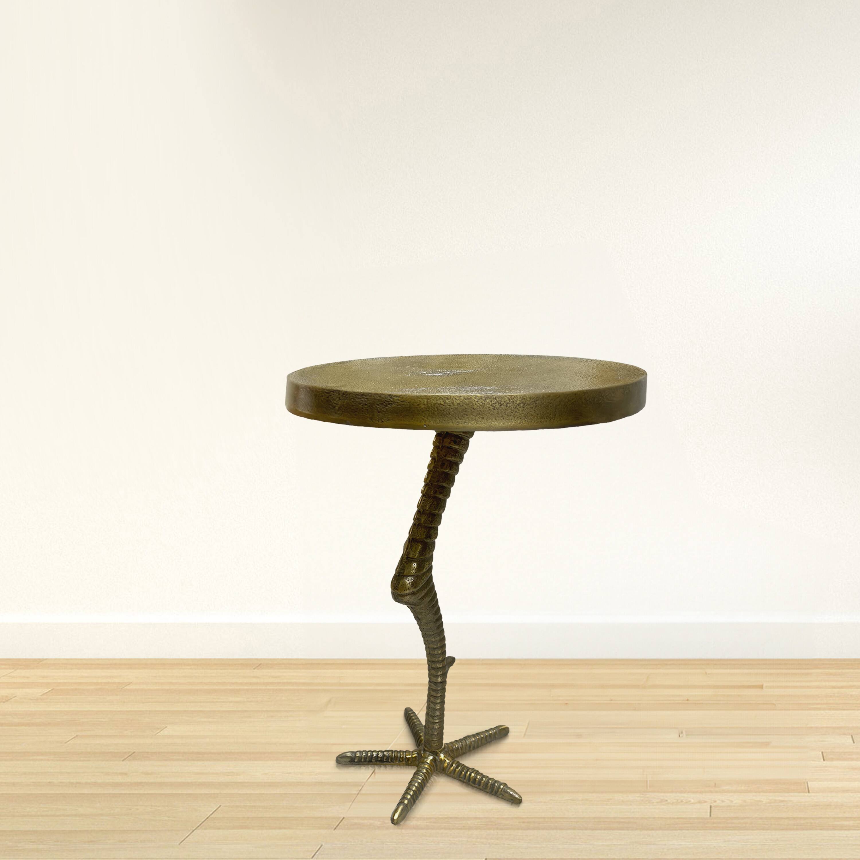 Alt View 8. Manhattan Lane - 19 Inch Side End Table, Antique Brass Aluminum Cast, Round Top with Handcrafted Textured Crane Leg Stem - Brass.