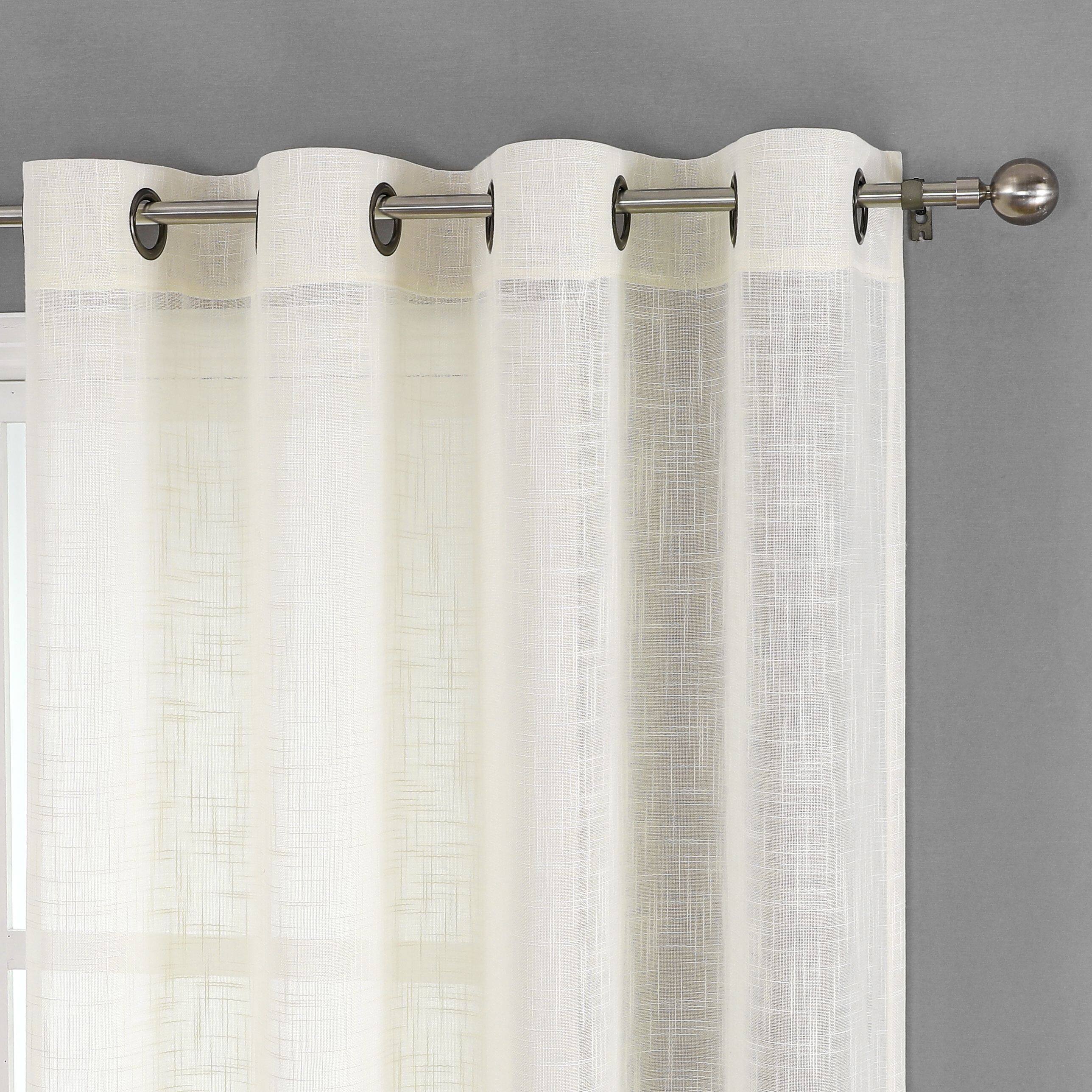 Angle. Kate Aurora - Kate Aurora 2 Pack Semi Sheer Linen Blend Grommet Top Window Curtains - 52 in. W x 84 in. L, Beige - Beige.