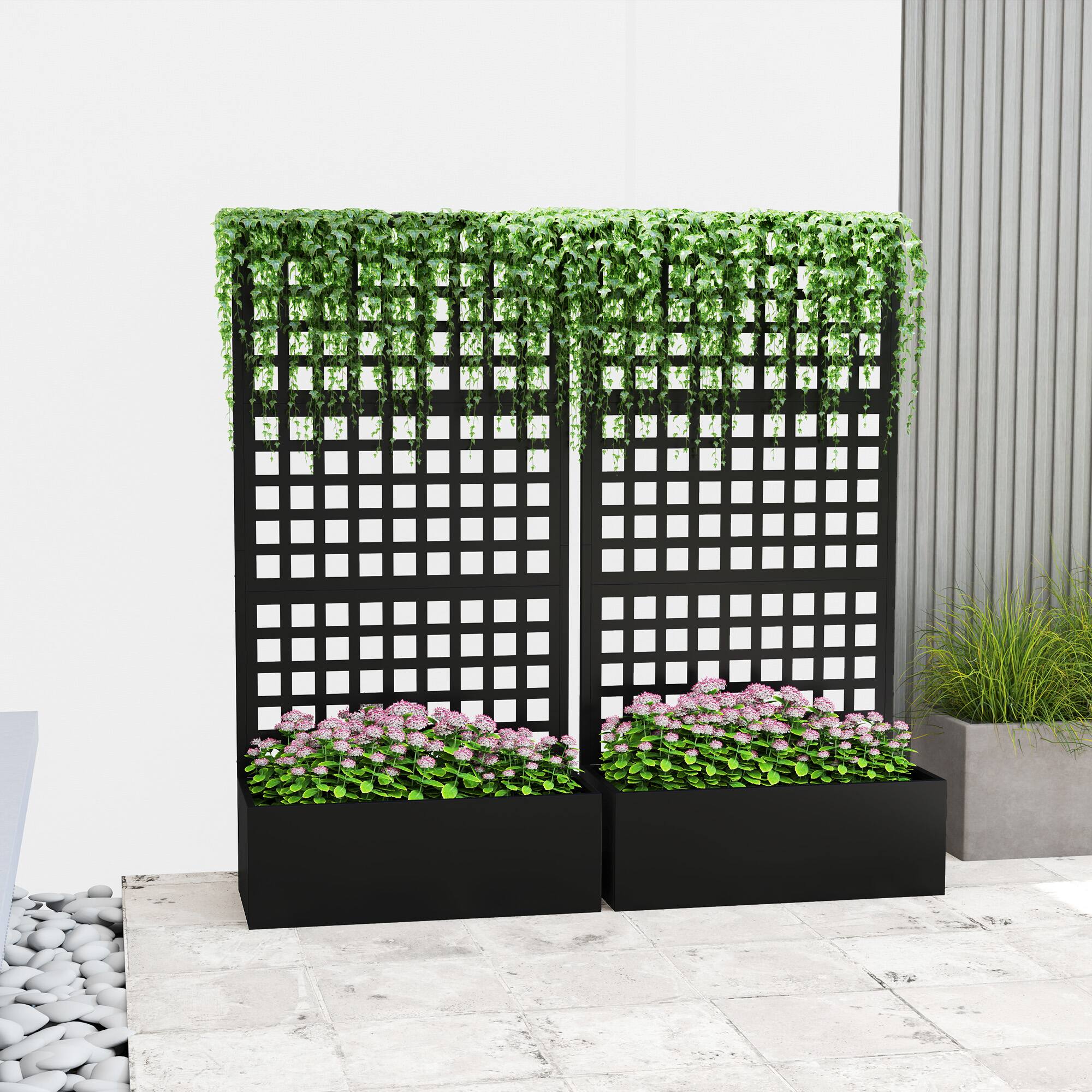 Alt View 8. Outsunny - Raised Garden Bed Planter Box with Trellis for Climbing Plants, Vegetable, Vines.
