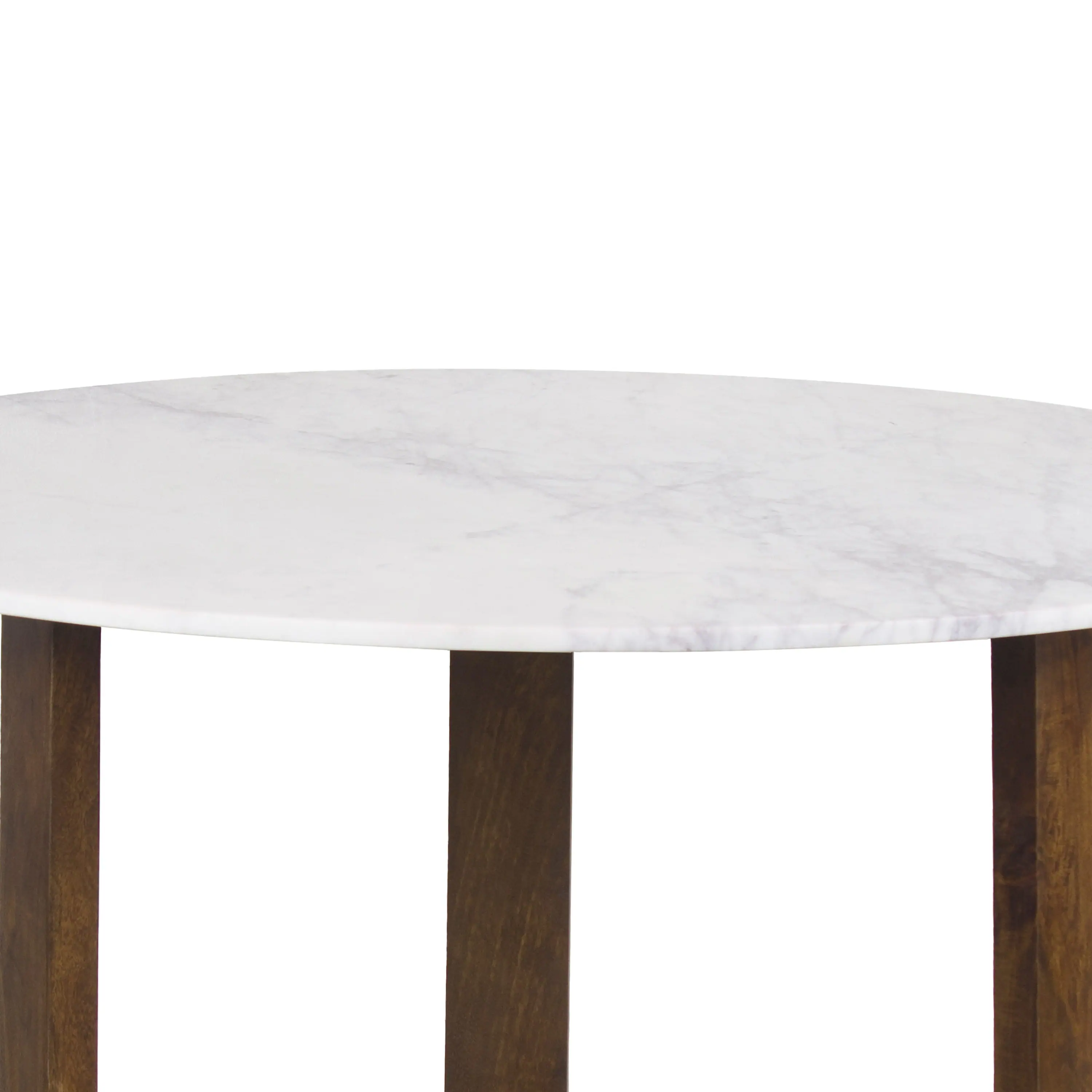 Alt View 1. Manhattan Lane - Fina 48 Inch Round Dining Table, White Genuine Marble Top, Natural Brown Mango Wood 3 Leg Sled Base - White, Natural Brown.