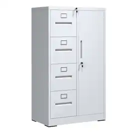 COWLOWN - 4 Drawer 1 Door Lockable Metal File Locker White Steel Storage Cabinet for School Living Room Bedroom Office