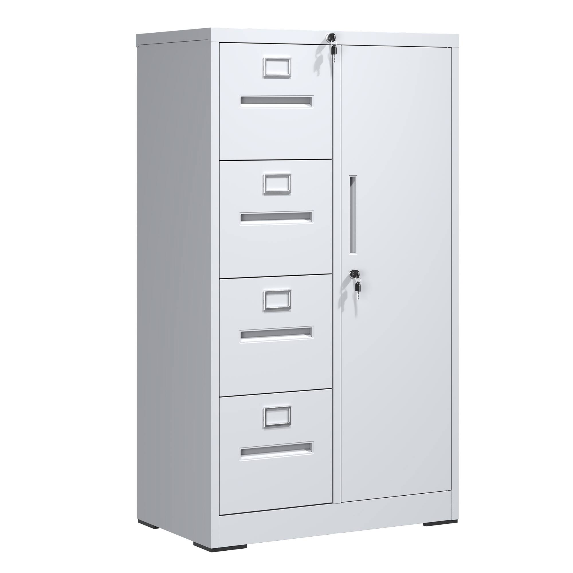 Front. COWLOWN - 4 Drawer 1 Door Lockable Metal File Locker White Steel Storage Cabinet for School Living Room Bedroom Office.
